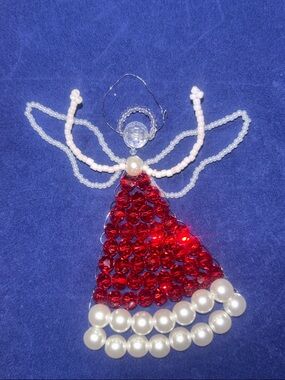 Handmade Beaded Red Angel Ornament